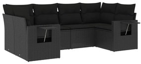 Set divano da giardino 6 pz con cuscini nero in polyrattan