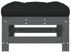 Poggiapiedi da giardino con cuscino legno massello pino grigio