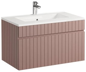 Mobile per bagno sospeso scanalato con lavabo da incasso 80 cm Rosa - SATARA