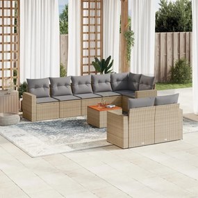 Set divano da giardino 9 pz con cuscini beige misto polyrattan