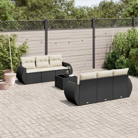 Set Divani da Giardino con Cuscini 7pz Nero Polyrattan