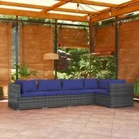 Set Divani da Giardino 5 pz con Cuscini in Polyrattan Grigio cod mxl 38915