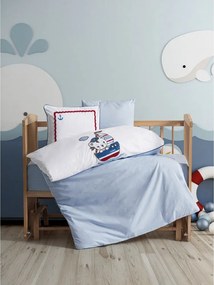 Set copripiumino e federa da bambini bianco/blu in cotone per culla con lenzuolo incluso/4 pezzi 100x150 cm Miniyo – Mijolnir