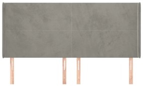 Testiera ad orecchio grigio chiaro 163x16x118/128 cm in velluto