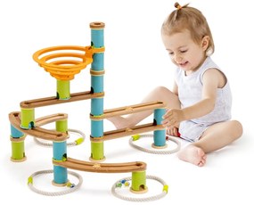 Costway Set giocattolo educativo di 106 pezzi di bambù con biglie, borsa portabile, Set costruzioni include rampe piste