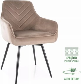 Sedia Servio Velvet beige scuro con auto-return – 55x45x88 cm