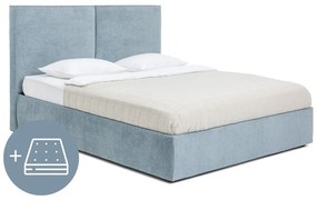Letto matrimoniale imbottito blu con contenitore, materasso e rete inclusi 180x200 cm Thessa Bold – Bonami Selection