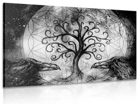 Stampa su tela – Albero della vita magico in bianco e nero
