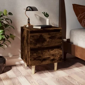Comodini con gambe in legno massello 2pz rovere fumo 40x30x50cm