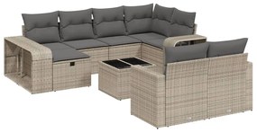 Set divani da giardino 11 pz con cuscini in polyrattan grigio