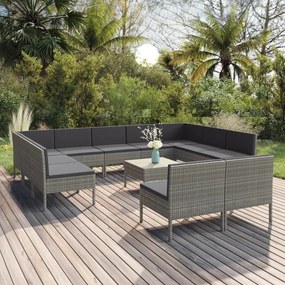 Set divani da giardino 12 pz con cuscini in polyrattan grigio