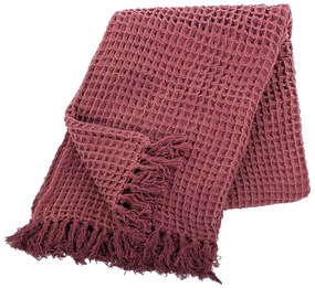 Coperta bordeaux chiaro in cotone 130x170 cm Waffle – Tiseco Home Studio