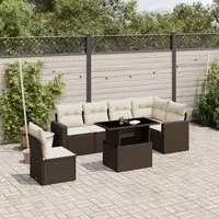 Set Divani da Giardino 7 pz con Cuscini Marrone in Polyrattan 3267313