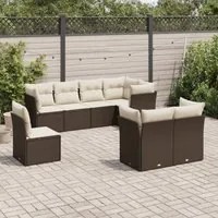 Set Divani da Giardino 8 pz con Cuscini Marrone in Polyrattan 3249772