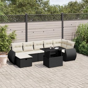 Set divani da giardino con cuscini 8 pz nero in polyrattan