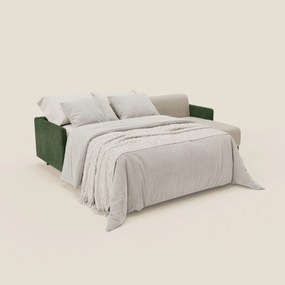 Narciso divano letto angolare con materasso alto 18 cm e penisola contenitore in tessuto bicolore impermeabile T11 e T06 verde - panna