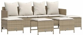 Set divano da giardino 5 pz con cuscini beige in polyrattan