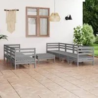 Set Divani da Giardino 8 pz Grigio in Legno Massello di Pino 3082514