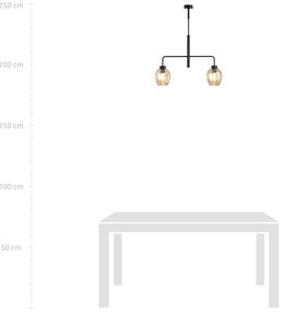Lampadario Moderno 2 Luci Auriga In Accaio Nero E Vetro Ambra