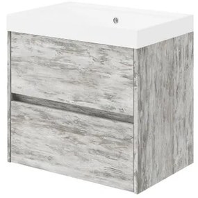 Mobile bagno sospeso con lavabo Portofino L 60 x H 50.5 x P 40 cm Grigio Antico in mdf con effetto legno 2 cassetti per vasca centrale