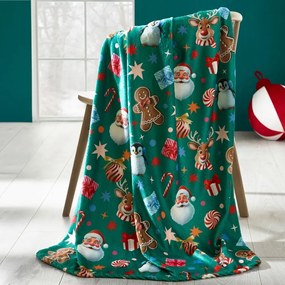 Coperta verde in micropile a tema natalizio 130x170 cm Christmas Icons – Catherine Lansfield