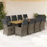 Set Bistr da Giardino 11 pz con Cuscini in Polyrattan Grigio 3277260