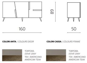 Madia credenza 3 ante inserti teak con scocca Tortora GIRONA con 5 piedini