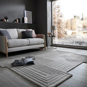 Tappeto grigio in lana tessuto a mano 160x230 cm Zen Rectangles – Flair Rugs