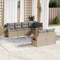 Set Divani da Giardino 7 pz con Cuscini Beige in Polyrattan 3220408