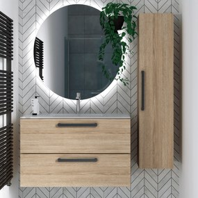 Mobile Bagno Sospeso Due Cassetti Specchio Retroilluminato Tondo 80 Cm Esseci Arredo Bagno "Simona"