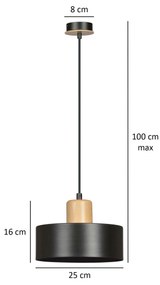 Sospensione Nordica 1 Luce Torin In Acciaio Nero E Legno