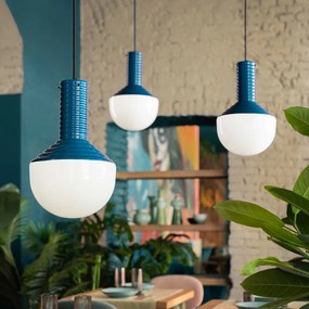 Sospensione Vintage Grande Decò Selaron Ceramica Blu 1 Luce E27