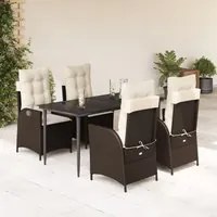 Set da Pranzo da Giardino 5pz con Cuscini in Polyrattan Marrone 3213198