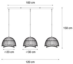Lampada a sospensione orientale nera con bambù naturale 3 luci - Pua