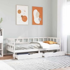 Dormeuse Con Cassetti Bianco 90x190 Cm Legno Massello Di Pino /