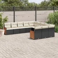 Set Divani da Giardino 11 pz con Cuscini in Polyrattan Nero 3260509