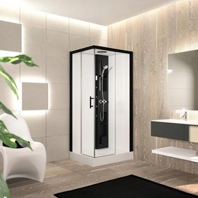 Cabina doccia idromassaggio rettangolare PERLA dx 100 x 80 cm nero e bianco con Sistema Bluetooth e miscelatore termostatico