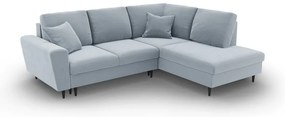 Divano angolare azzurro allungabile e con contenitore (con penisola a destra/a L) con rivestimento in velluto Kyoto – Cosmopolitan Design