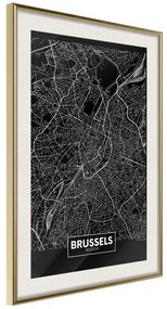 Poster  City Map: Brussels (Dark)  Cornice Quadri Cornice d'oro con passe-partout, Larghezza x Altezza Home decor 20x30