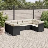 Set Divani da Giardino 9 pz con Cuscini Nero in Polyrattan 3218126