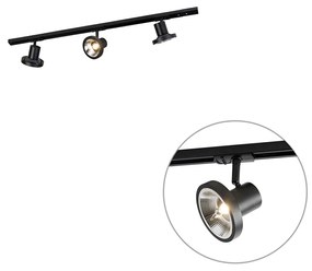 Sistema di illuminazione su binario moderno con 3 faretti neri monofase 100 cm - Iconic Jeany