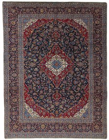Kashan Tappeto 270 x 360 Blu (Iran) Annodato A Mano