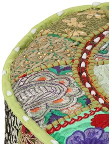 Pouf patchwork rotondo fatto a mano in cotone 40x20 cm verde