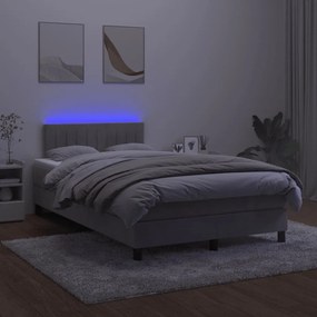 Letto a molle materasso e led grigio chiaro 120x200 cm velluto