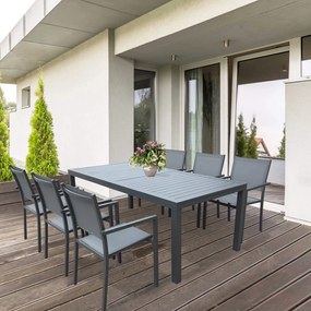 DEXTER - set tavolo in alluminio cm 200/300 x 100 x 74 h con 10 poltrone Venus