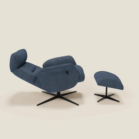 Lunor Poltrona relax reclinabile con pouf poggia-piedi in tessuto bouclé impermeabile T07 blu