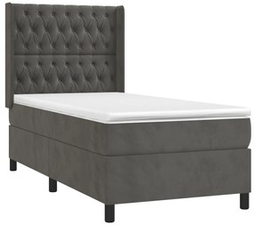 Letto a molle con materasso e led grigio scuro 100x200 cm