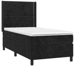 Letto a molle con materasso e led nero 80x200 cm in velluto