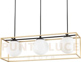 Lingotto lampadario sospeso nero-ottone sfera bianca 3 luci attacco...