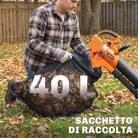 Soffiatore 3-in-1 con Funzione Aspiratore Trituratore per Foglie 3000W in PP e Tessuto Nero e Arancione...